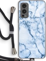 Case Company® - OnePlus Nord 2 5G hoesje met Koord - Blauw marmer - Telefoonhoesje met Zwart Koord - Bescherming aan alle Kanten en Over de Schermrand