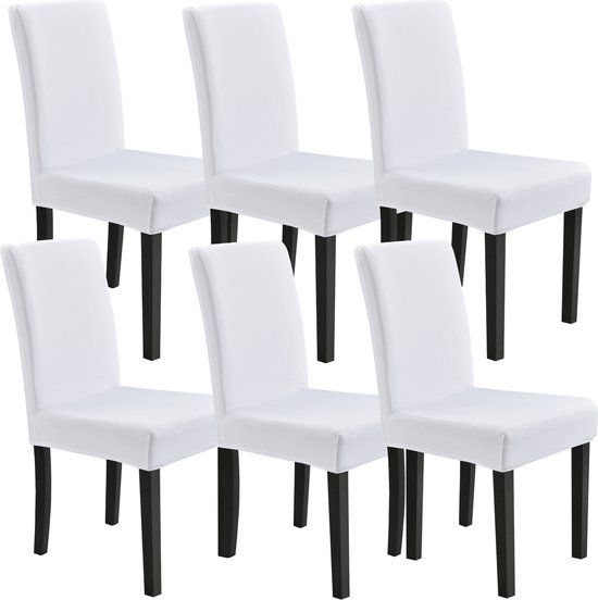 Foto: Stoelhoes set van 6 hoes voor stoelen stretch wit