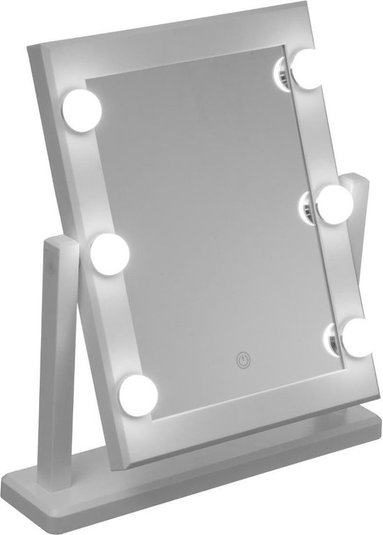 Make-up spiegel met LED verlichting op standaard wit 37 x 9 x 41 cm -  Opmaakspiegels... | bol.com