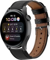 Leer Smartwatch bandje - Geschikt voor  Huawei Watch 3 - Pro bandje leer - strak-zwart - Strap-it Horlogeband / Polsband / Armband