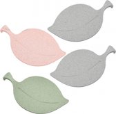 theezakjeshouder Leaf-On 14,3 cm grijs/groen/roze 4 stuks