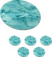 Onderzetters voor glazen - Rond - Patroon - Turquoise - Waterverf - 10x10 cm - Glasonderzetters - 6 stuks
