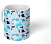 Mok - Koffiemok - Aquarelverf - Blauw - Patronen - Wit - Mokken - 350 ML - Beker - Koffiemokken - Theemok