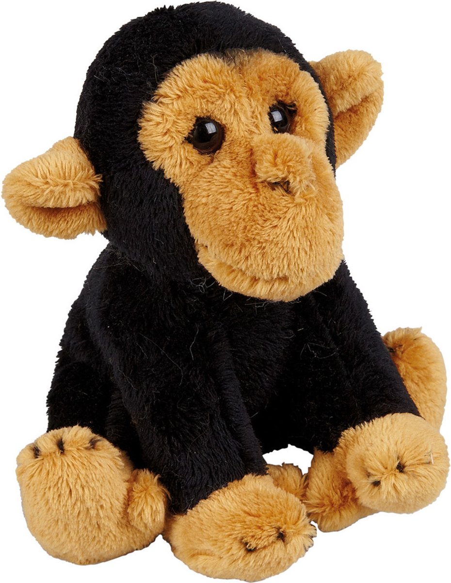 Ravensden Knuffel Chimpansee aap - zwart - 15 cm - apen knuffelbeesten
