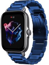 Stalen Smartwatch bandje - Geschikt voor  Amazfit GTS 3 stalen band - blauw - Strap-it Horlogeband / Polsband / Armband