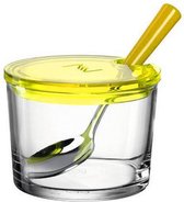 jampot met lepel 10 cm glas geel 250 gram 3-delig