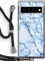 Case Company® - Google Pixel 6 Pro hoesje met Koord - Blauw marmer - Telefoonhoesje met Zwart Koord - Bescherming aan alle Kanten en Over de Schermrand