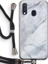 Case Company® - Samsung Galaxy A40 hoesje met Koord - Witte marmer - Telefoonhoesje met Zwart Koord - Bescherming aan alle Kanten en Over de Schermrand