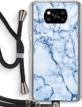 Case Company® - Poco X3 Pro hoesje met Koord - Blauw marmer - Telefoonhoesje met Zwart Koord - Bescherming aan alle Kanten en Over de Schermrand
