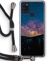Case Company® - Samsung Galaxy A21s hoesje met Koord - Travel to space - Telefoonhoesje met Zwart Koord - Bescherming aan alle Kanten en Over de Schermrand