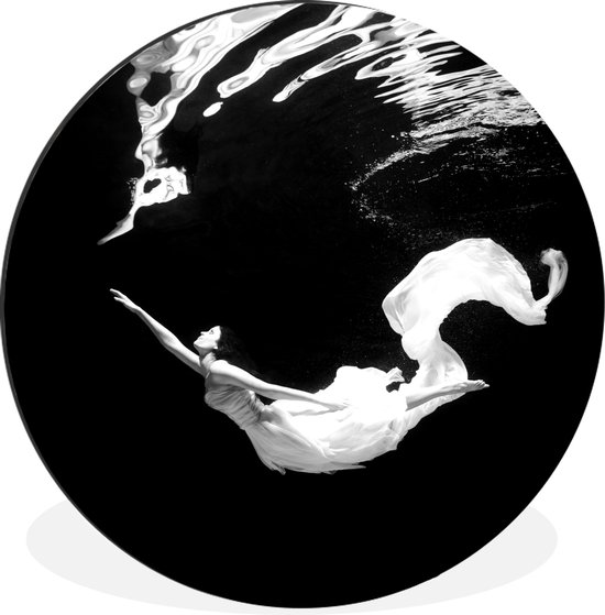 WallCircle - Wandcirkel - Muurcirkel - Ballet danseres onderwater - zwart wit - Aluminium - Dibond - ⌀ 60 cm - Binnen en Buiten