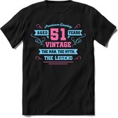 51 Jaar Legend - Feest kado T-Shirt Heren / Dames - Licht Blauw / Licht Roze - Perfect Verjaardag Cadeau Shirt - grappige Spreuken, Zinnen en Teksten. Maat 3XL