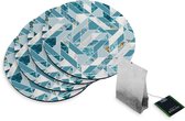 4 Rubberen Onderzetters - Design Blauw Marmer Patroon - Rond