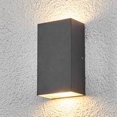 Lindby - LED wandlamp buiten - 2 lichts - aluminium, glas - H: 16 cm - grafiet - Inclusief lichtbronnen