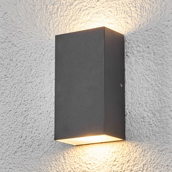 Lindby - LED wandlamp buiten - 2 lichts - aluminium, glas - H: 16 - Inclusief lichtbronnen