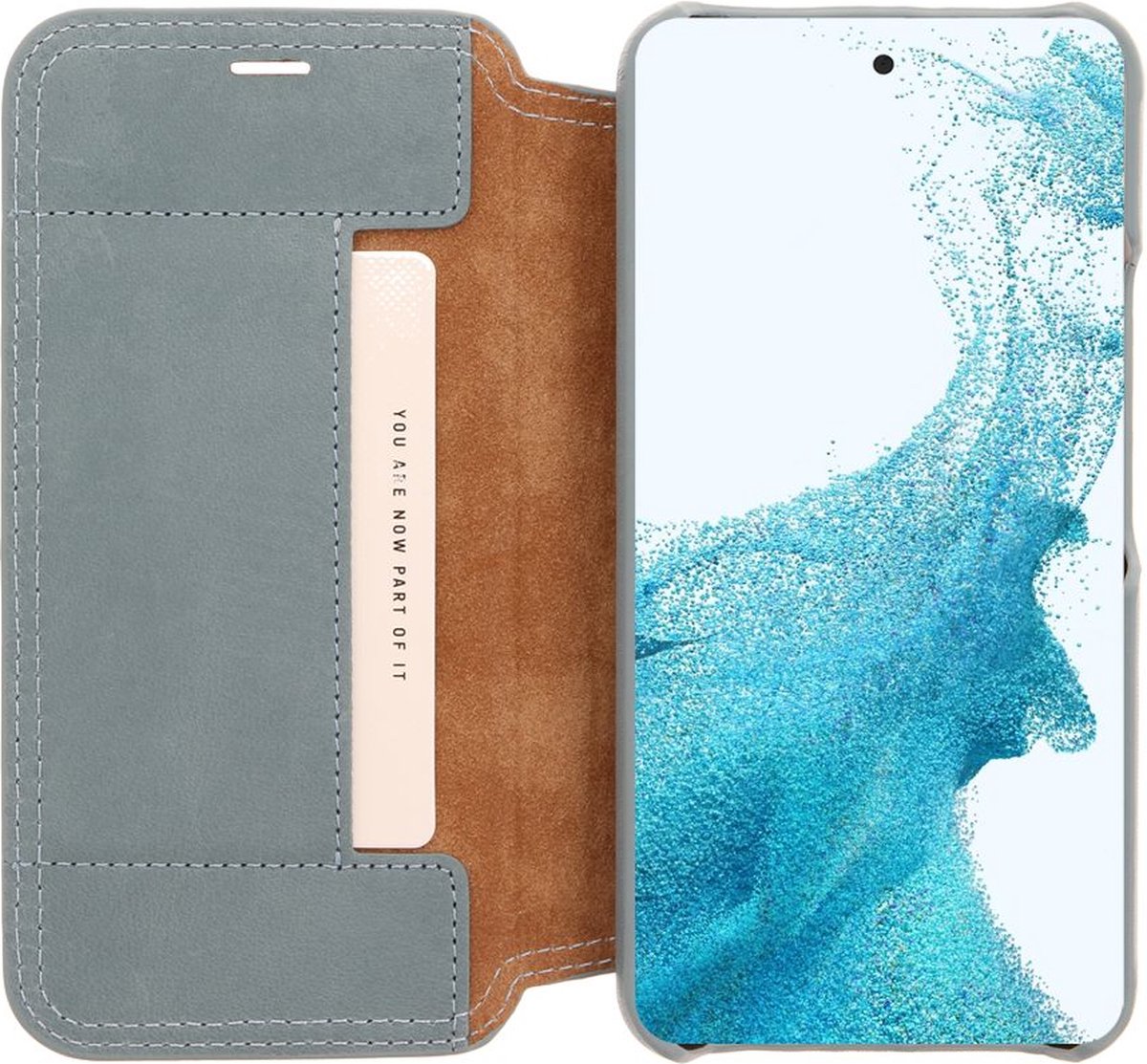 Minim Samsung Galaxy S22 Hoesje Echt Leer Book Case Blauw