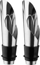 2x stuks vacuum wijnstoppers met afsluitdoppen metaal 2 x 2 x 8 cm - Flessenstop - VacuVin - Wijnafsluiter
