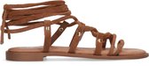 Sacha - Dames - Cognac platte suède sandalen met strikveters - Maat 37