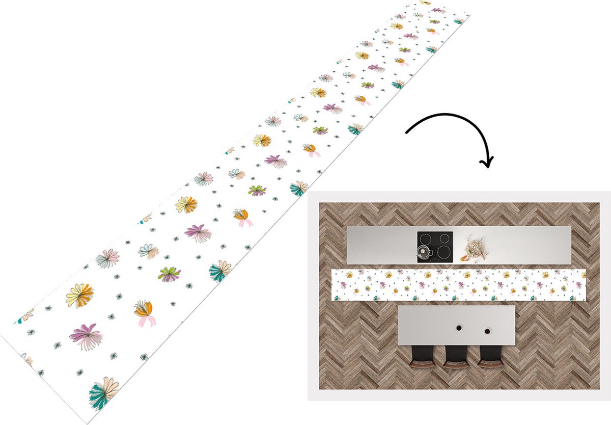 KitchenYeah Keukenloper - Keukenmat - Bloemen - Regenboog - Flora - Pastel - Patronen - 400x50 cm - Keuken vloerkleed Multicolor