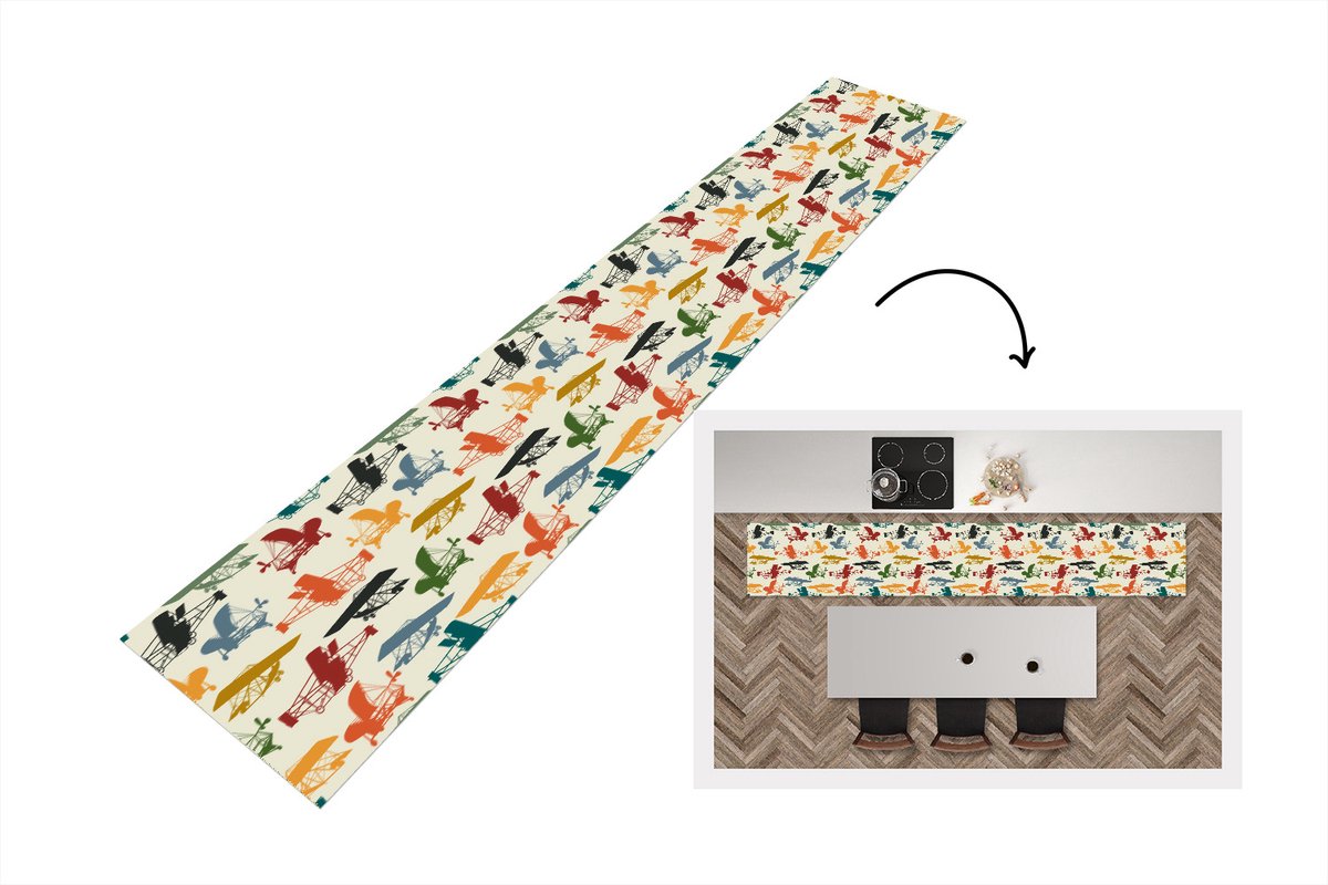 KitchenYeah Keukenloper - Keukenmat - Patronen - Vliegtuig - Retro - Keuken vloerkleed Multicolor