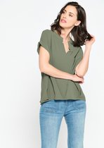 LOLALIZA Blouse met V-hals - Khaki - Maat 48