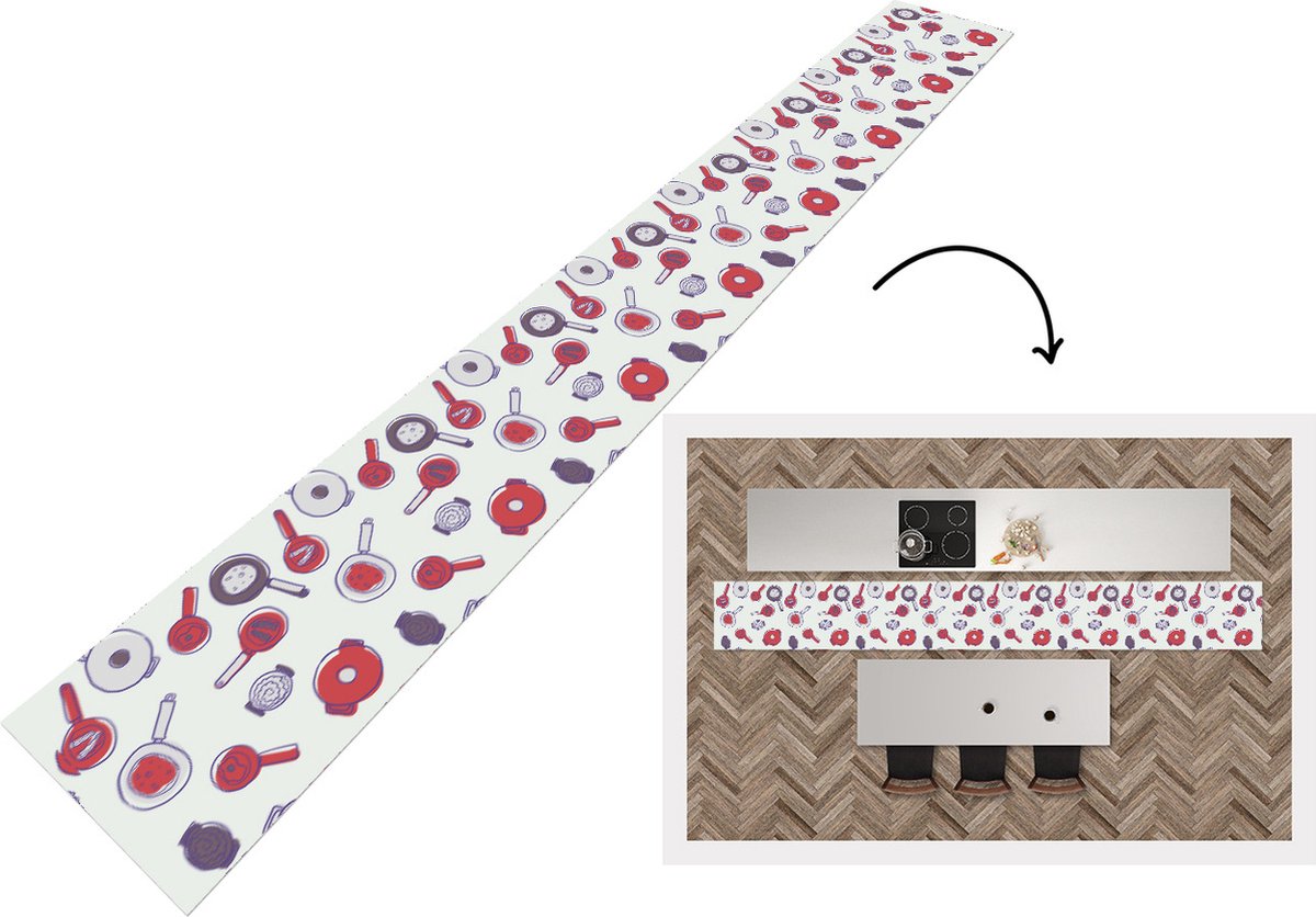 KitchenYeah Keukenloper - Keukenmat - Patroon - Koken - Pan - Eten - Keuken vloerkleed multicolor, foto 2