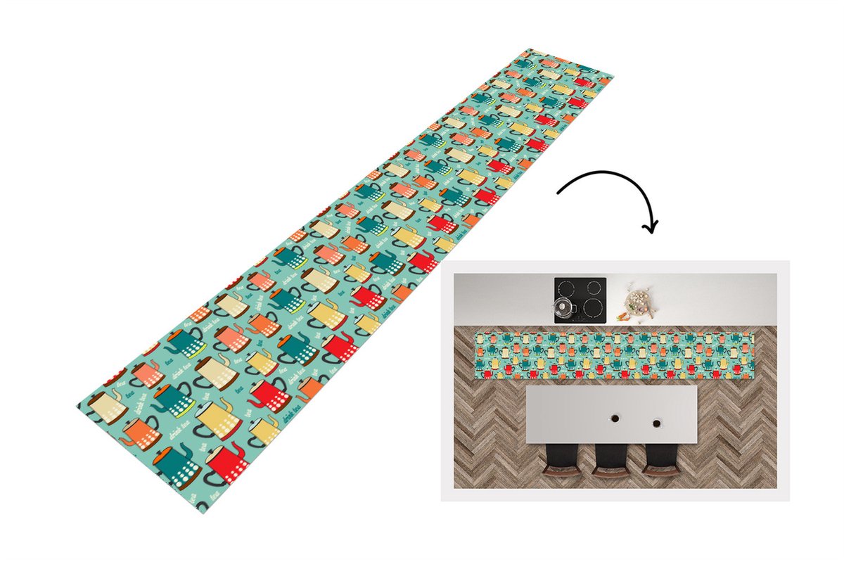 KitchenYeah Keukenloper - Keukenmat - Patronen - Thee - Theepot - Vintage - 360x60 cm - Keuken vloerkleed Multicolor