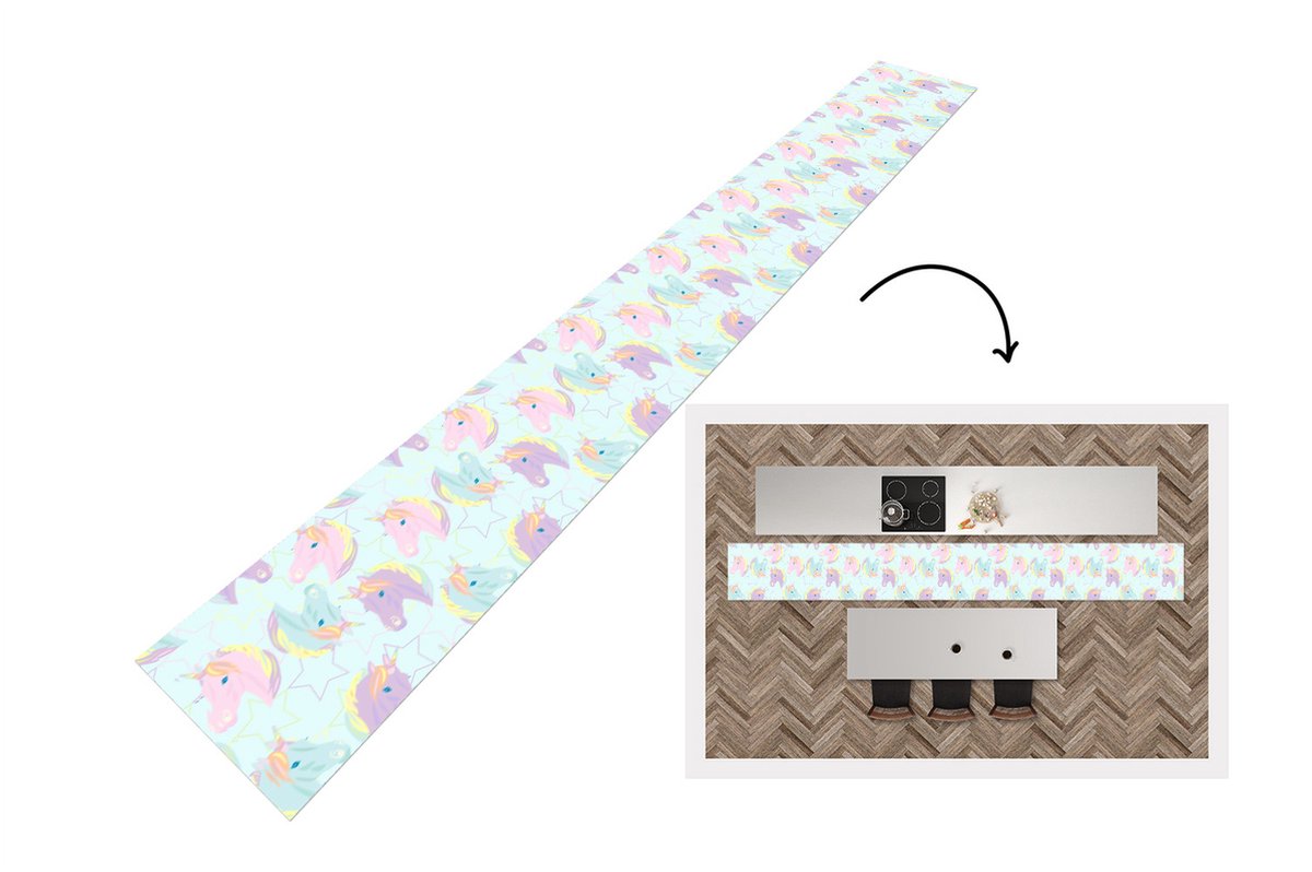 KitchenYeah Keukenloper - Keukenmat - Unicorn - Sterren - Patronen - 480x60 cm - Keuken vloerkleed Multicolor