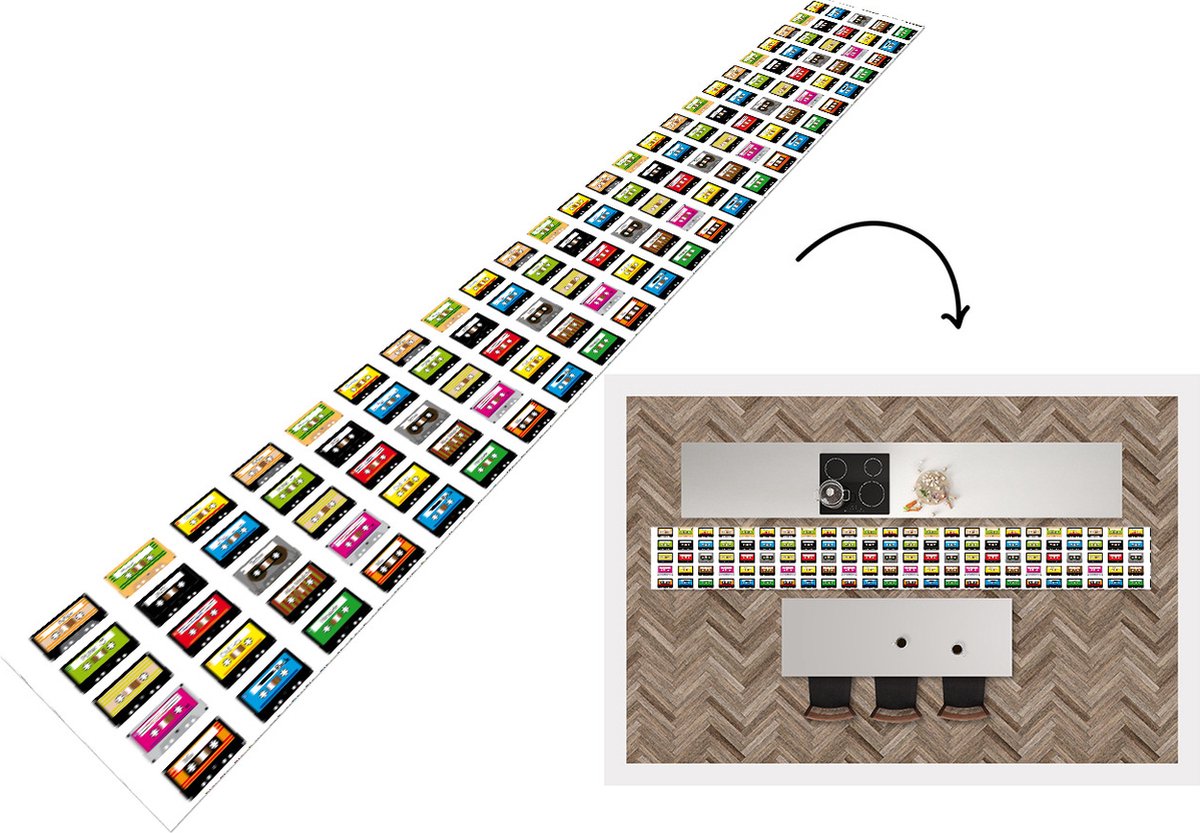 KitchenYeah Keukenloper - Keukenmat - Patronen - Cassettebandjes - Muziek - Keuken vloerkleed multicolor, foto 2
