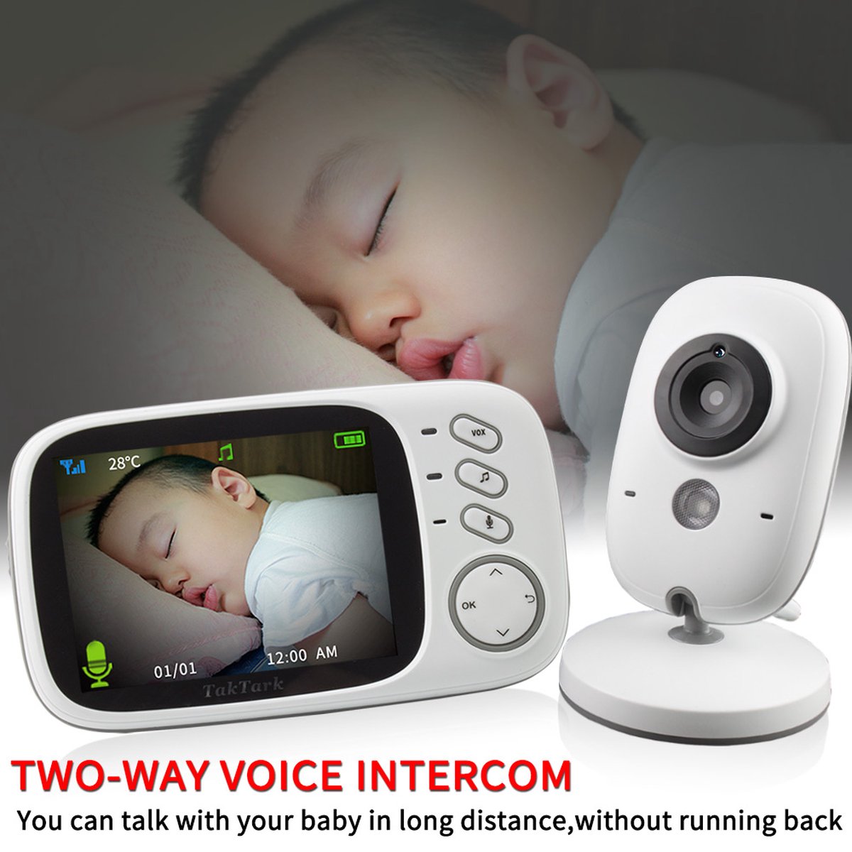 Beveiligingscamera-3,2 inch draadloze video-kleurenbabyfoon - nachtzichttemperatuurbewaking