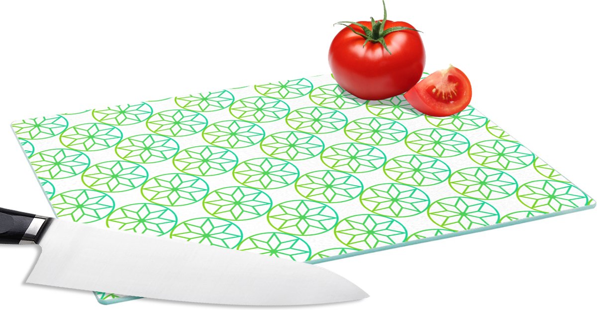 Glazen Snijplank - 28x20 - Groen - Sterren - Patronen - Cirkel - Snijplanken Glas