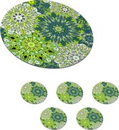 Onderzetters voor glazen - Rond - Mandala - Limoen - Groen - Patronen - 10x10 cm - Glasonderzetters - 6 stuks