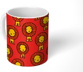 Mok - Koffiemok - Patronen - Leeuw - Rood - Kind - Jongens - Kinderen - Kids - Mokken - 350 ML - Beker - Koffiemokken - Theemok