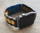 Strap-it Houten schakel band - Geschikt voor Apple Watch bandje - Series 1/2/3/4/5/6/7/8/9/SE/Ultra (2) - Zwart/Lichtbruin - Uniek houten schakel horlogeband - Luxe iWatch bandje v