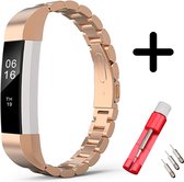 Strap-it Stalen schakel bandje - geschikt voor Fitbit Alta / Fitbit Alta HR - rosé goud + inkort toolkit