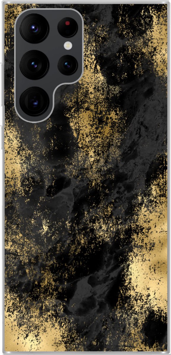 Telefoonhoesje Geschikt voor Samsung Galaxy S22 Ultra hoesje - Goud - Verf - Abstract - Zwart - Siliconen Telefoonhoesje Telefoonhoesje
