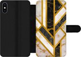 Bookcase Geschikt voor iPhone XS Max telefoonhoesje - Marmer print - Goud - Glitter - Luxe - Met vakjes - Wallet case met magneetsluiting