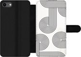 Bookcase Geschikt voor iPhone 8 telefoonhoesje - Abstract - Zwart - Wit - Cirkel - Met vakjes - Wallet case met magneetsluiting
