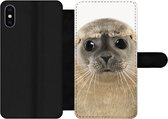 Bookcase Geschikt voor iPhone X telefoonhoesje - Jongens - Zeehond - Kinderen - Meisjes - Dieren - Met vakjes - Wallet case met magneetsluiting