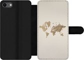 Bookcase Geschikt voor iPhone 7 telefoonhoesje - Wereldkaart - Touw - Bruin - Met vakjes - Wallet case met magneetsluiting