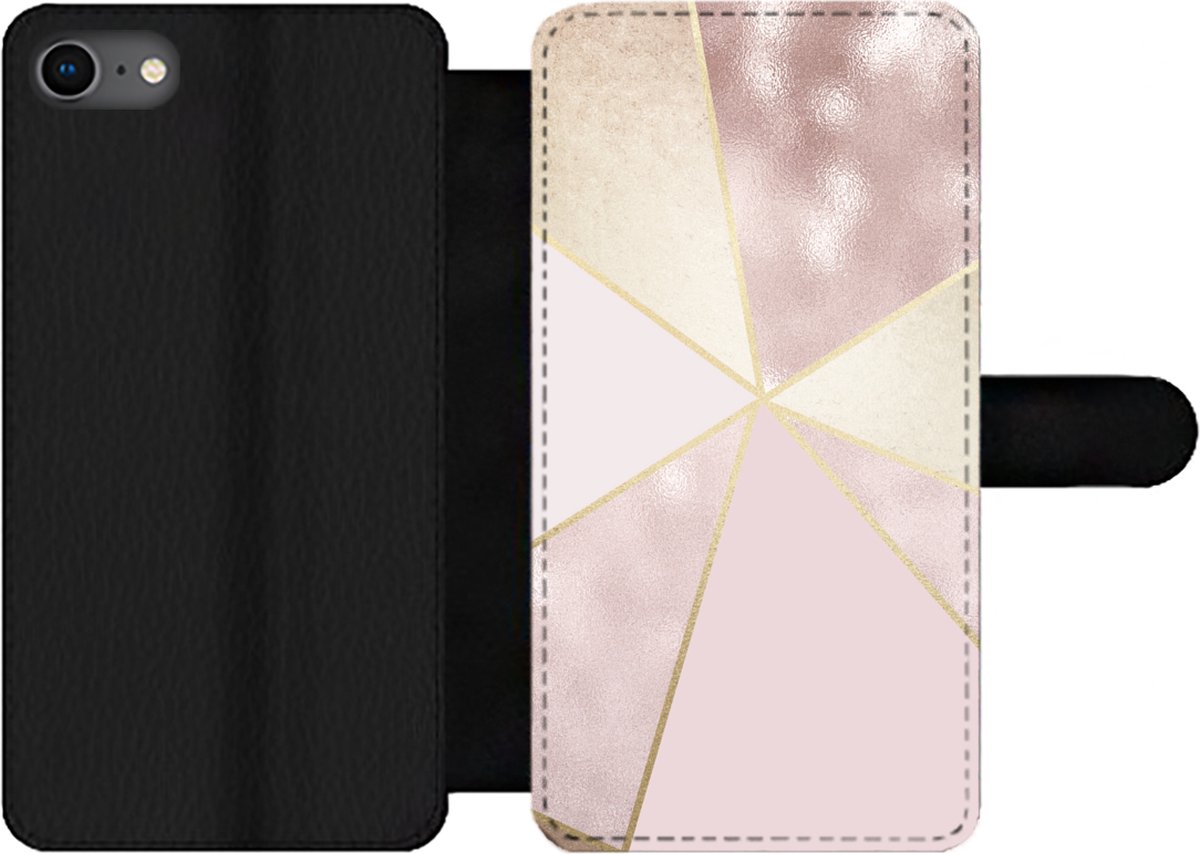 Telefoonhoesje Geschikt voor iPhone 7 telefoonhoesje - Marmer print - Roze - Goud - Chic - Met vakjes - Wallet case met magneetsluiting