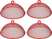 4x stuks metalen vliegenkap/voedselkap rood rond 30 cm - Afdekkappen/vliegenkappen