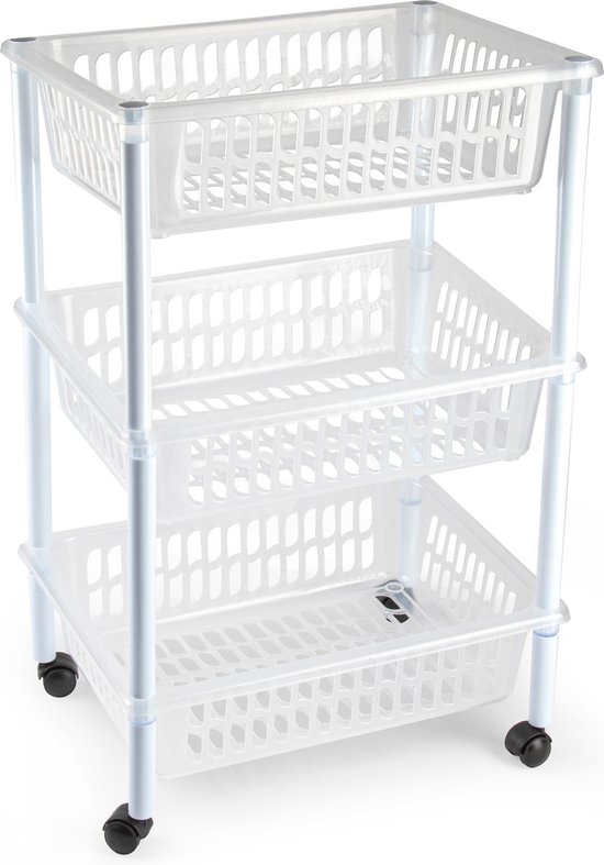 Plasticforte keukentrolley/badkamer trolley - op wieltjes - 3-laags - transparant - kunststof - 40 x 30 x 61,5 cm
