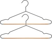 Set van 12x stuks kledinghangers metaal/hout zwart 44 x 19 cm - Kledingkast hangers/kleerhangers