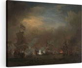 Artaza Canvas Schilderij Gevecht tijdens de Zeeslag bij Kijkduin - Willem van de Velde - 120x80 - Groot - Kunst - Wanddecoratie