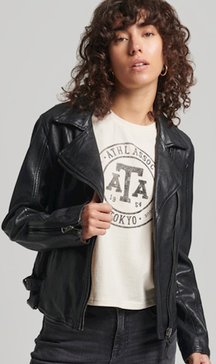 Superdry Klassiek leren bikerjack Dames Leren jassen Zwart
