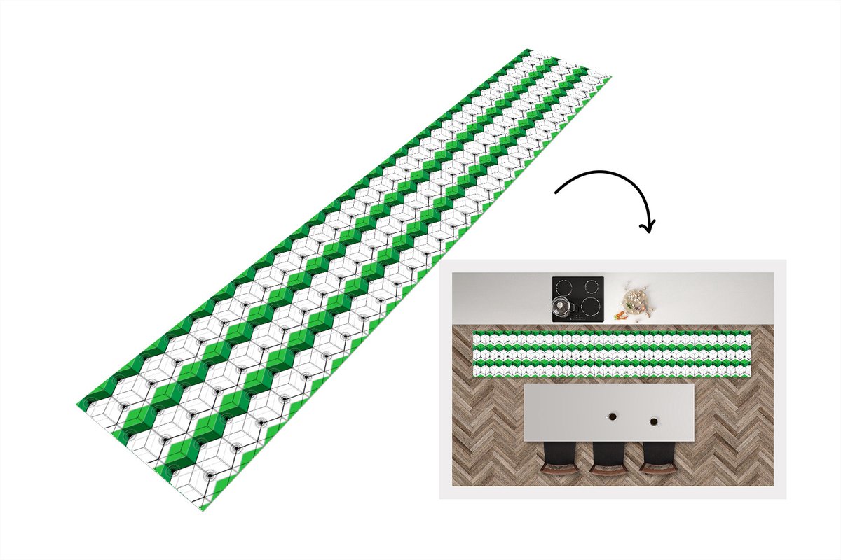 KitchenYeah Keukenloper - Keukenmat - Blokken - Patronen - 3D - Groen - Keuken vloerkleed Multicolor