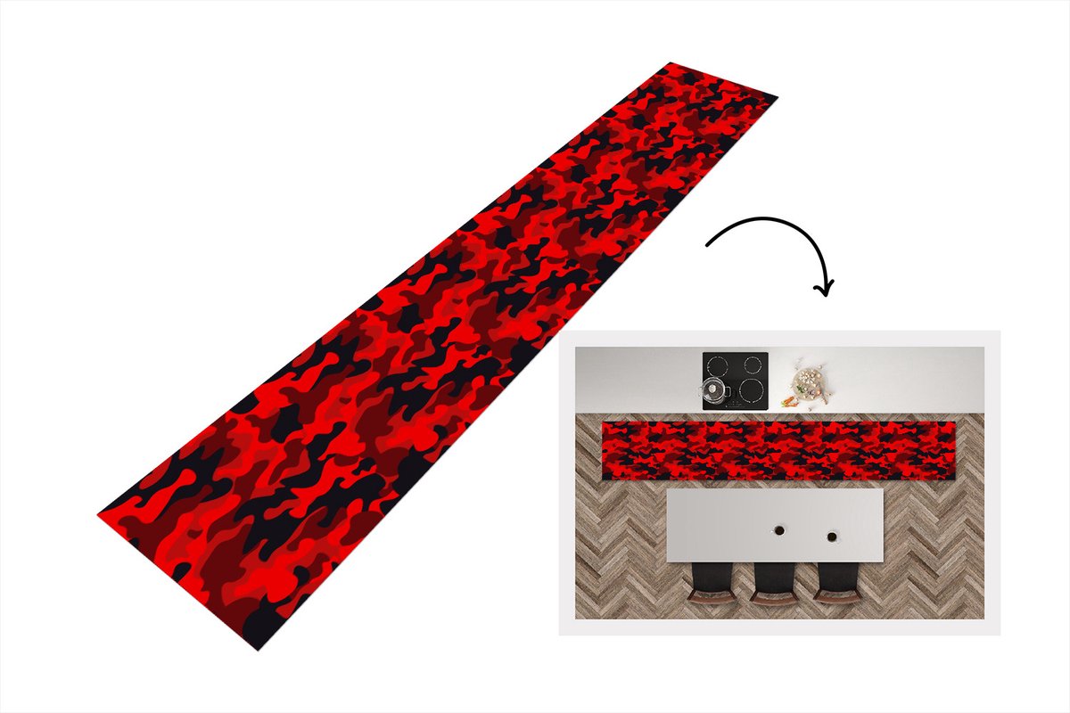 KitchenYeah Keukenloper - Keukenmat - Camouflage - Rood - Patronen - Keuken vloerkleed Multicolor