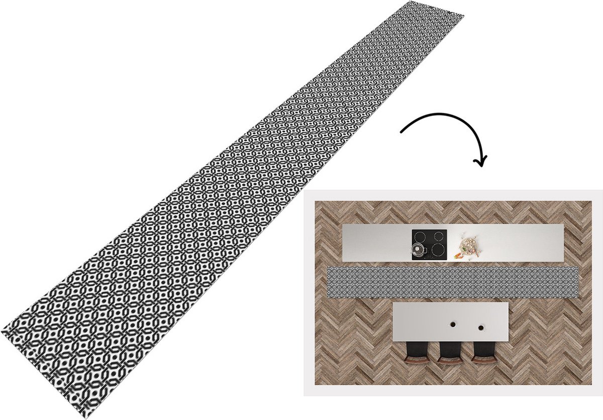 KitchenYeah Keukenloper - Keukenmat - Zwart - Geometrie - Design - Keuken vloerkleed, foto 3