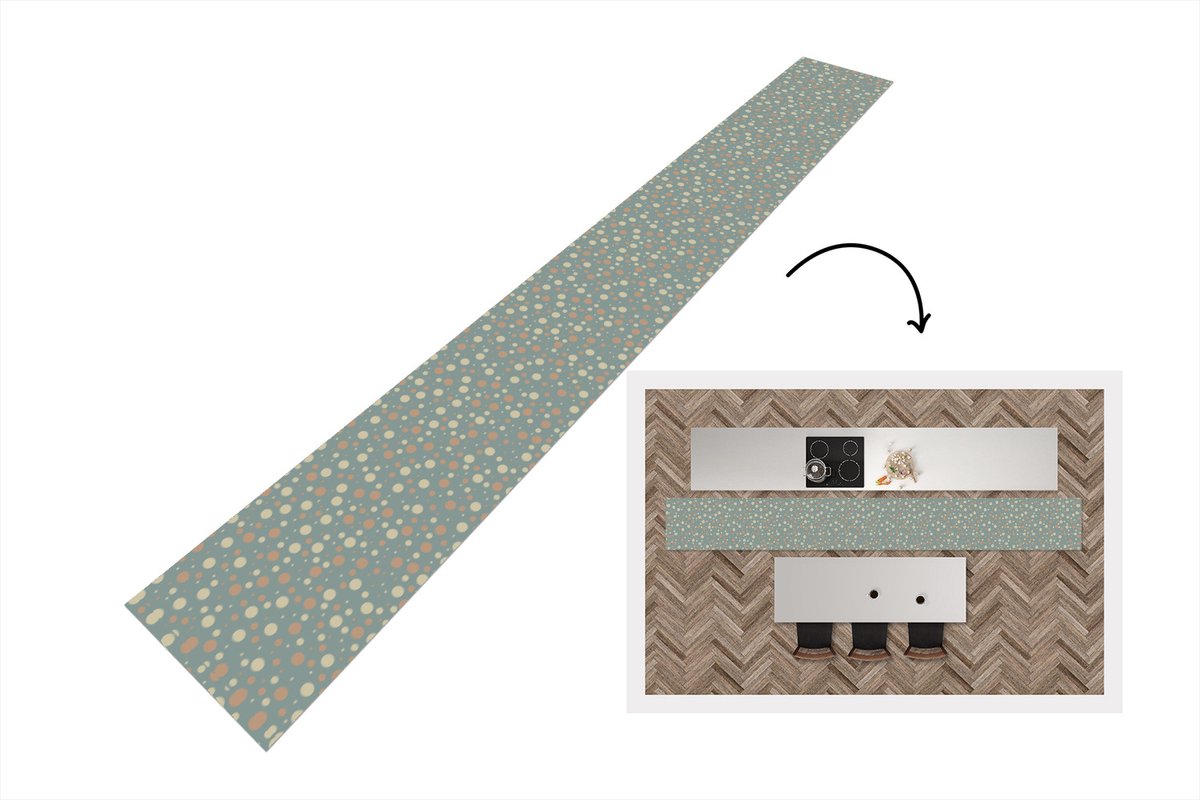 KitchenYeah Keukenloper - Keukenmat - Stippen - Patroon - Grijs - 400x50 cm - Keuken vloerkleed Multicolor